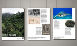 Ausstellung Cook-Inseln Drei Plakate mit Ausstellungsmotiven zu Cookinseln